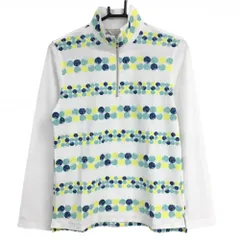 アダバット 長袖ハイネックシャツ 白×ブルー×イエロー 身頃ドット ボーダー ハーフジップ レディース 38(M) ゴルフウェア adabat