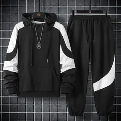 上下セット メンズ セットアップ パーカー ロングパンツ 2点セット 切り替え おしゃれ カジュアル 春服 春物 長袖パーカー スウェットパンツ プルオーバー ボリュームネック スウェットパーカー