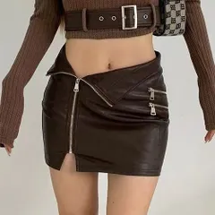 【020040L】PU皮　レザー キュロット スカート　スリッド　ジップ　ブラック