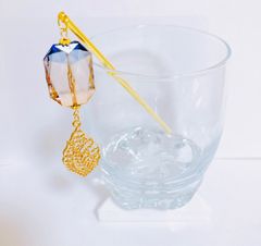 ヴィトライユビーズとメタルリーフのかんざし　青紫系