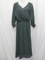 ◇ ◎　⊂ SHIPS any　シップス エニィ コットン100% 七分袖 ロング丈 ワンピース サイズ表記なし ブラック レディース P  【1409090000942】