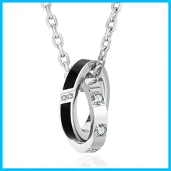 【人気商品】KRKC&CO リングネックレス メンズ ペンダントトップ チェーンネックレス ダブルリング サージカル ステンレス ペアネックレス 男女兼用 シルバー ブラック 金属アレルギー対応 誕生日 記念日 プレゼント