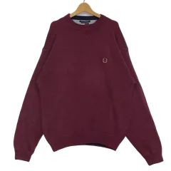90's vintage 90年代 ヴィンテージ TOMMY HILFIGER トミーヒルフィガー フラッグタグ セーター ニット 長袖 ワンポイント刺繡 オーバーサイズ ビックシルエット インド製 Lサイズ ワインレッド
