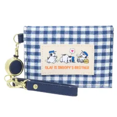 【メール便】スヌーピー 定期入れ リール付き二つ折りパスケース オラフ ネイビーチェックシリーズ ピーナッツ マリモクラフト ICカードケース キャラクター グッズ 