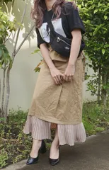 Pleats Switching ChinoLong SkirtwithBeltのサムネイル