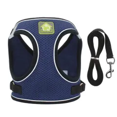 ☆ ネイビー ☆ Mサイズ ☆ 犬 ハーネス リード セット petfb855 犬ハーネスリードセット ハーネス メッシュハーネス ドッグハーネス 犬 犬用 胴輪 リード付き 通気性 反射板 簡単装着 小型犬 中型犬 大型犬 猫 ネコ お散歩 お出かけ