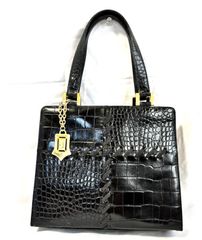 SAINT LAURENT サンローラン YVES SAINT LAURENT イヴ・サンローランクロコステッチ ハンドバッグ ブラック ゴールド金具 ヴィンテージ