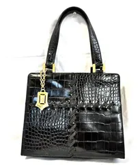 イヴ　サンローラン　ハンドバッグ クロコダイル ブラック　ゴールド Yves Saint Laurent イヴサンローラン ハンドバッグ クロコ型