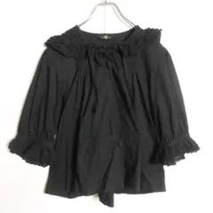 試着のみ】ピンクハウス 黒 ピコフリル ピンタック 綿ローンブラウス