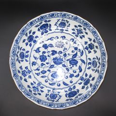 ★ 陶磁器 有田焼 玄島窯 青絵染付 大皿 盛皿 額皿 飾り皿 皿 12号