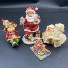 R128 サンタクロース スノーマン テディベア クリスマス飾り 4個おまとめ サンタクロース置物 インテリア小物