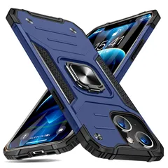 【新着商品】耐衝撃 落下防止 米国軍事MIL標準取得 衝撃吸収 スタンド機能 PC+TPU リング 二重構造 防塵 薄型 ケース 軽量 一体型 360度回転 用 全面保護カバー iPhone iPhone 14 用 ケース 14 青 MJJ-1051-43-0