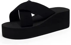 G-tiamo ジーティアモ 厚底 サンダル レディース クロス ミュール ソール 美脚 ヒール オフィス(ブラック,  23.5 cm)