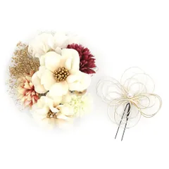 髪飾り 成人式 水引 ゴールド 振袖 前撮り 袴 花 白 紫 カスミソウ レース パール ビーズ 大きい 小さい 2点セット 着物 和装 No.12-1086