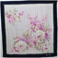 ニナリッチ シルク スカーフ ネイビー×ピンク 花柄 中古 Aランク