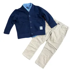 GAP H&M 90cm 男の子　コーディネートセット　まとめ売り　春秋　フォーマル　デニムシャツ　カーディガン　パンツ　キッズ　18-24month　3点セット　正装