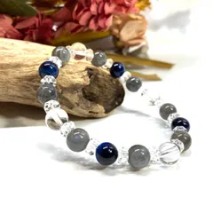 ラブラドライト ブルータイガーアイ 水晶 天然石 パワーストーンブレスレット 8mm  カット水晶 ●