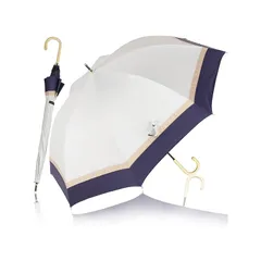 KIZAWA 日傘 uvカット 100 遮光 長傘 完全遮光 日傘兼用雨傘 レディース 5級撥水 軽量 かわいい 晴雨兼用 遮熱 丈夫 耐風 母の日のプレゼント ラタン バンブー 持ち手 親骨55cm (【3色ミックス】オフ×ネイビー) 1