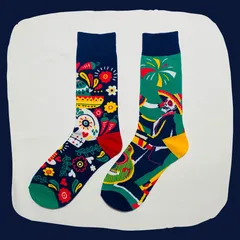 ドクロと骸骨 クルーソックス #176　左右非対称