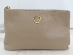 ◇ MICHAEL KORS マイケルコース 35T5GFTM4L ゴールド金具 ロゴ シンプル ポーチ ベージュ レディース E 【1307250003416】