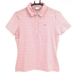 【超美品】ナイキゴルフ 半袖ポロシャツ ピンク×グリーン ボーダー FITDRY ストレッチ レディース M ゴルフウェア NIKE