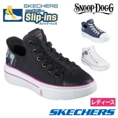 【24.5-25.0cm】スケッチャーズ スニーカー レディース 186000 スヌープ ワン - ボス ライフ キャンバス SKECHERS ドッグコレクション 白 黒 ホワイト ブラック 靴 ハンズフリー スリッポン