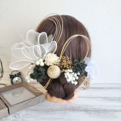 ヘッドドレス 髪飾り＊結婚式 成人式 卒業式 和装 打掛 振袖 袴~ホワイトボリュームリボン ダリア~ブラック 黒 20本