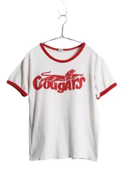 【お得なクーポン配布中!】 70s USA製 ★ チャンピオン カレッジ 染込み プリント リンガー Tシャツ メンズ M 小さめ S / ヴィンテージ アニマル バータグ コットン 白