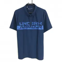 【超美品】アンダーアーマー 半袖ポロシャツ ネイビー×ブルー フロントロゴ総柄 メンズ XL/TG/EG ゴルフウェア 2022年モデル UNDER ARMOUR