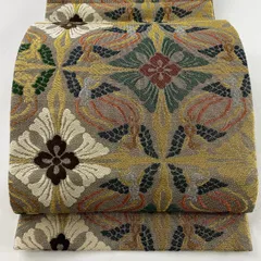 袋帯 美品 名品 尾長鳥 華文 金銀糸 灰茶 六通 正絹 【中古