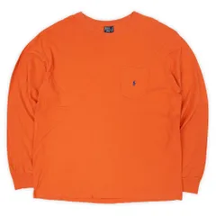 ポロラルフローレン POLO RALPH LAUREN 90s 90年代 ロングスリーブ ポケットTシャツ ロンT ポケT 長袖 ロゴ 刺繍 ポニー 定番 USA ヴィンテージ アメリカ 古着 カットソー オレンジ XL【中古】