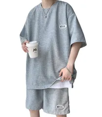L_#1031:グレー [Poperdision] 夏服 メンズ Tシャツ 半袖 上下 セット 大きいサイズ ゆったり おしゃれ ジャージ 上下 スウェット 服 トップス ハーフパンツ ショート パンツ アップ 無地 快適 スポーツウェア セットアップgray