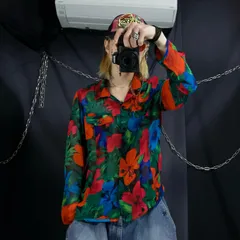 CHICO’s Flowers Full Graphics Sheer Silk100% Open Collar L/S Shirts 花柄 総柄 グラフィック シアー シルク100% 長袖 オープンカラーシャツ