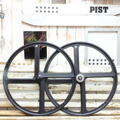 【FUN 700C X4 バトンホイール ブラック / ホワイト】前後セット マグネシウム 4本バトン ピストバイク シングルスピード パーツ