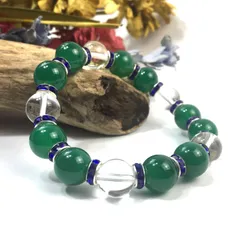 緑瑪瑙&水晶 パワーストーン ブレスレット 天然石 12mm （ダークブルー）メンズ・レディース　男性・女性　数珠ブレス　開運  [1]