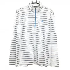 アディダス 長袖ハイネックシャツ 白×ライトブルー ボーダー ハーフジップ メンズ M/M ゴルフウェア adidas