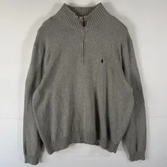 古着 ポロバイラルフローレン Polo by Ralph Lauren コットンニットセーター ハーフジップ 大きいサイズ ワンポイントロゴ刺繍 XXL  グレー メンズ