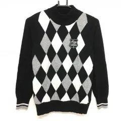 キスオンザグリーン ハイネックセーター 黒×グレー 前身頃ダイヤ柄 ワッペン ニット レディース 2(M) ゴルフウェア kiss on the green