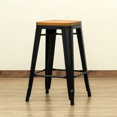 完成品　スチール　アンティーク　ヴィンテージ　木製座面　レトロ　カッコいい　ハイスツール　スチールチェア　バースツール　アイアンティーク　レトロチェア　ブラック(BK) 　JH-02BK★(4.5)Mercury　ヴィンテージバースツール　BK