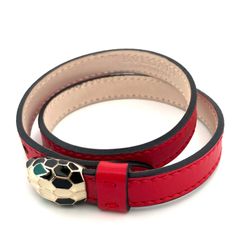 【鑑定済み】正規品 BVLGARI ブルガリ セルペンティフォーエバー レザー ブレスレット  レッド スネークヘッドモチーフ ゴールド金具