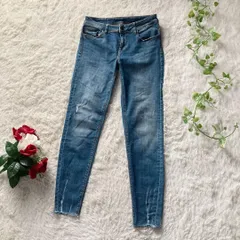 ZARA　ストレッチデニムパンツ　スキニー　ダメージ加工　カットオフ　EUR38 ザラベーシック レディース