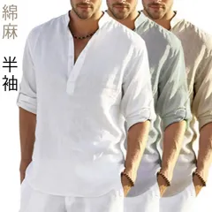 Tシャツ メンズ リネン 夏 半袖 綿麻 ヘンリーネック カットソー ゆったり 無地 シンプル カジュアル M250410-180