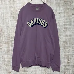 GAP ギャップ　メンズ　トップス　トレーナー　スウェット　長袖　クルーネック　無地　ブランドロゴ　GAP1969　ビッグロゴ　ワッペン　パープル　ゆったり　ストリート　普段着　カジュアル　s410h330