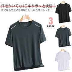 3枚セット！tシャツ メンズ トップス 半袖 夏 半袖tシャツ アイスシルク ストレッチ Tシャツ 薄手 ストレッチ 吸水速乾 涼しい 接触冷感 インナーシャツ 作業服 作業着 トレーニングウェア ゴ#wunib3507