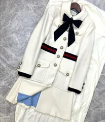 17AW GUCCI （グッチ）棒タイ付き グログランウェブネック インターロッキングGボタン付き コート レディース ホワイト 36 Sサイズのサムネイル