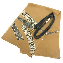 京やQ678 正絹 和装小物2点セット 帯揚げ帯締めセット キャメルベージュ カーキ ちりめん 文字文様 撚り房 丸組 セミフォーマル〜カジュアルまでOK 未使用 新古品