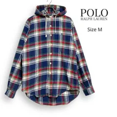 90s POLO RALPH LAUREN ポロ ラルフローレン フランネル フーディー ネルシャツ 長袖 チェック シャツ ポニー刺繍 M