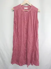 ◇ ⊂ ANGIE アンジー 綿 シャツ ノースリーブ ロング ワンピース サイズF レッド系 レディース E  【1409240043850】