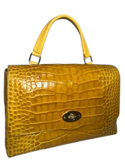 【Rebecca】 ハンドバッグ 一本手 カブセ型 2WAY イタリア牛本革 クロコ 型押し レディース PS-241025マスタードイエロー 牛革 本革 クロコダイル 型押し バッグ BAG
