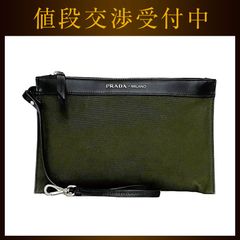 プラダ ポーチ カーキ グリーン ブラック 1BG242 美品 キャンバス